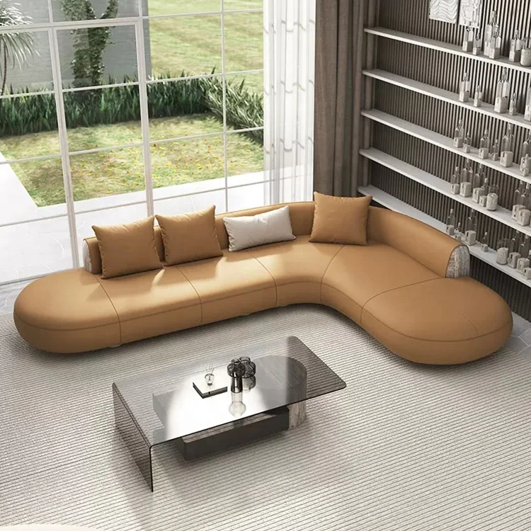 Genuine Leather Corner Sofa Set with Luxury Marble Frame for Luxury  Furniture