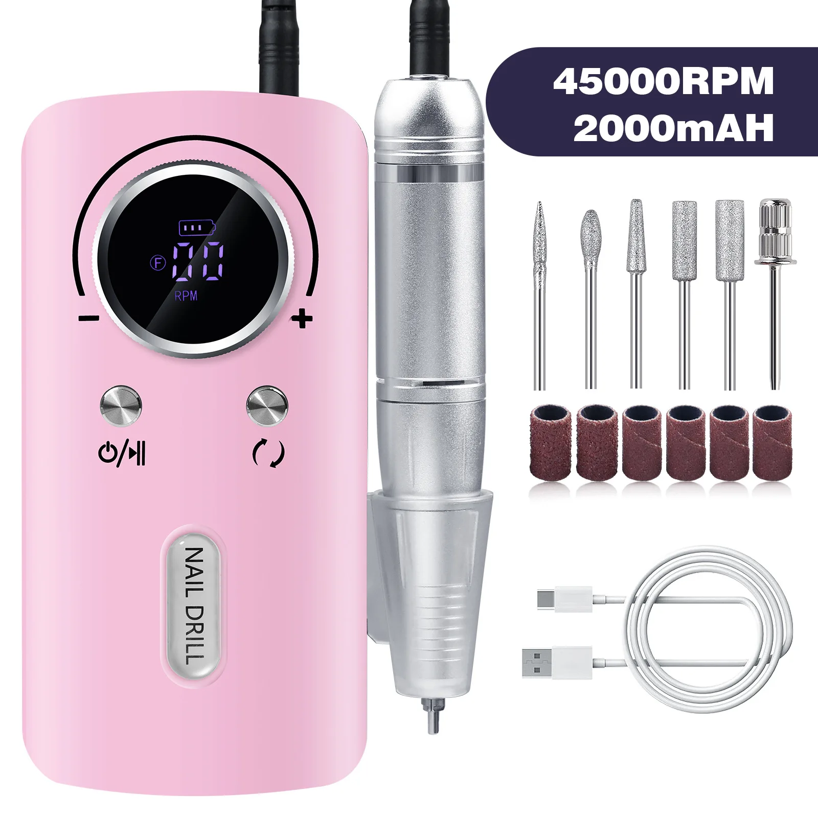 

Hot 45000RPM USB Professional Manicure Electric Nail File Nail Drill Portable Rechargeable Machine Gel Polish Pen Nail Art Tools