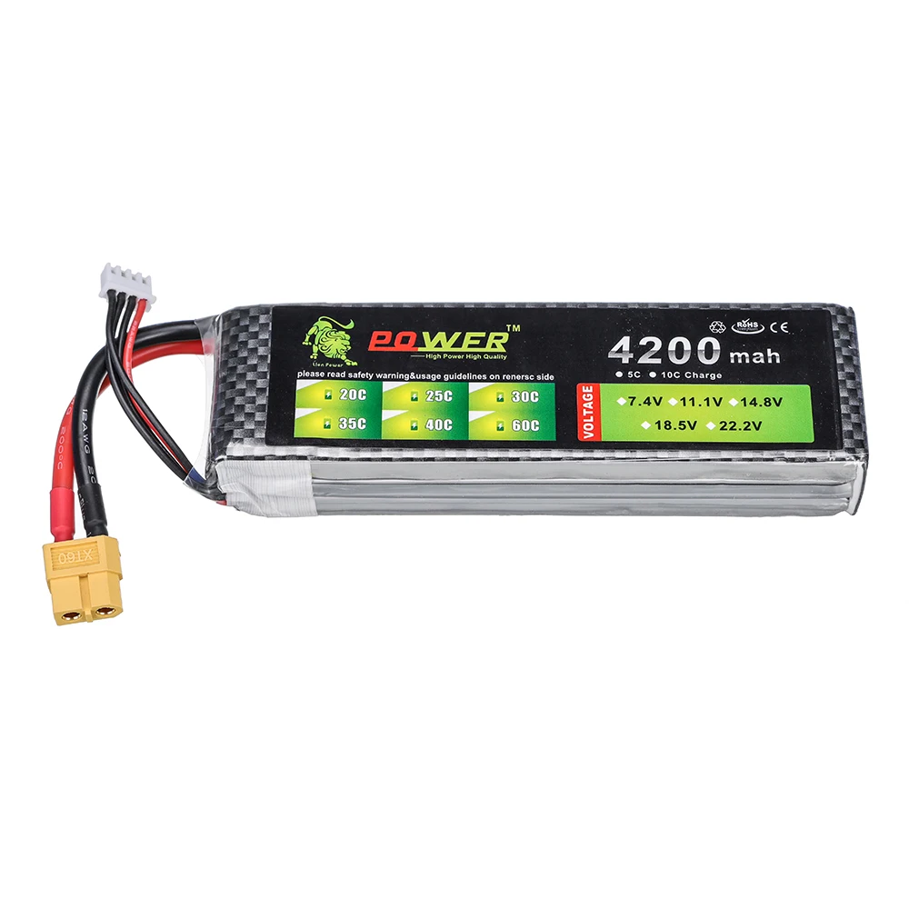 Lion Power Battery 3s 11.1v 4200mAh 50C High Capacity LiPo Batteryfor RC Helicopter RC Car Boat Quadcopter Remote Control Parts