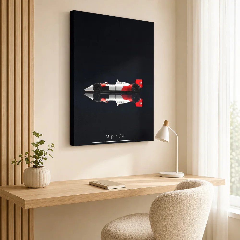 British MP4-4 Red White Racing Car Canvas Print Posters 3D Canvas Wall Art With Customized Photo For Teen Room Ideal Driver Gift