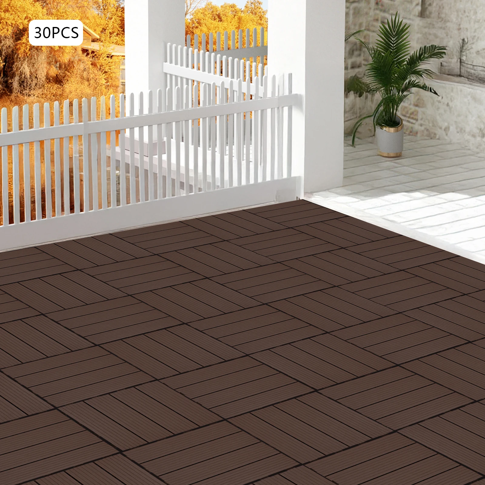 

30pcs Terrace Floor Hardwood Flooring Wood Flooring Interlocking PVC Deck Tiles Outdoor Waterproof for Patio Pool Garden Walkway