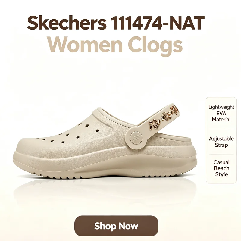 Skechers 111474-NAT Women Lightweight Platform Clogs EVA Slip On Casual Beach Slippers