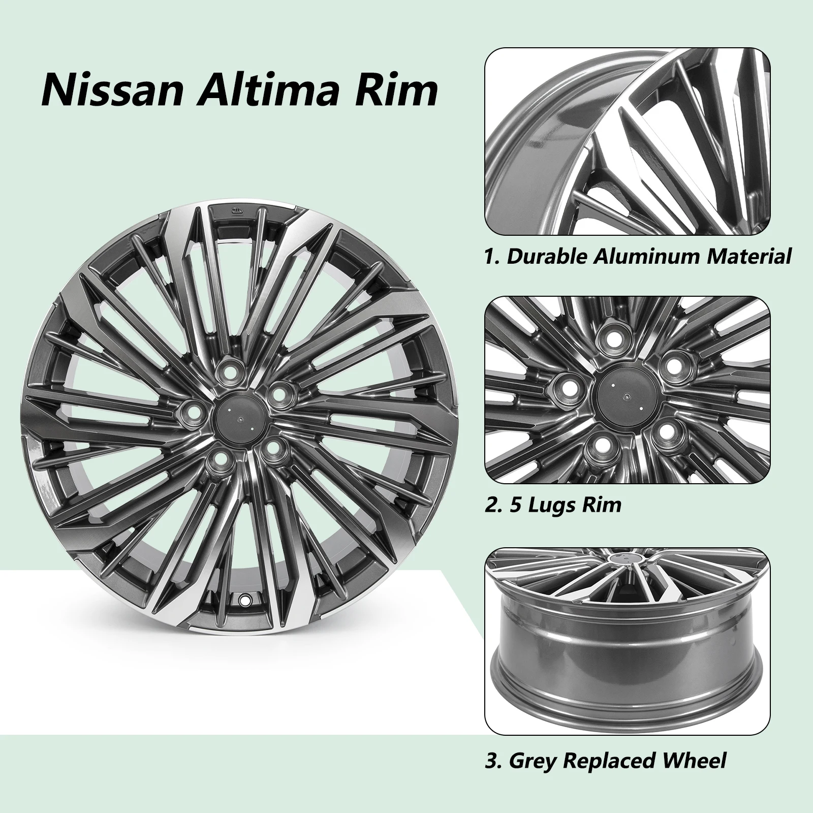1PC 19X8 Zoll Aluminium Auto Räder Felgen Ersatz Radnabe Geeignet Für 2023-2024 Nissan Altima graue Räder