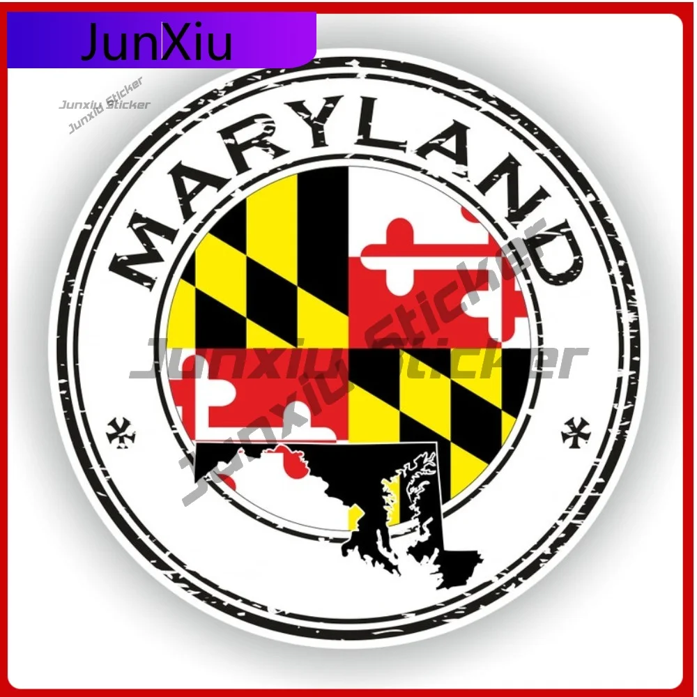 Bandera redonda con sello de Maryland, hermoso acento exterior automotriz adecuado para superficies de casco de bicicleta y motocicleta