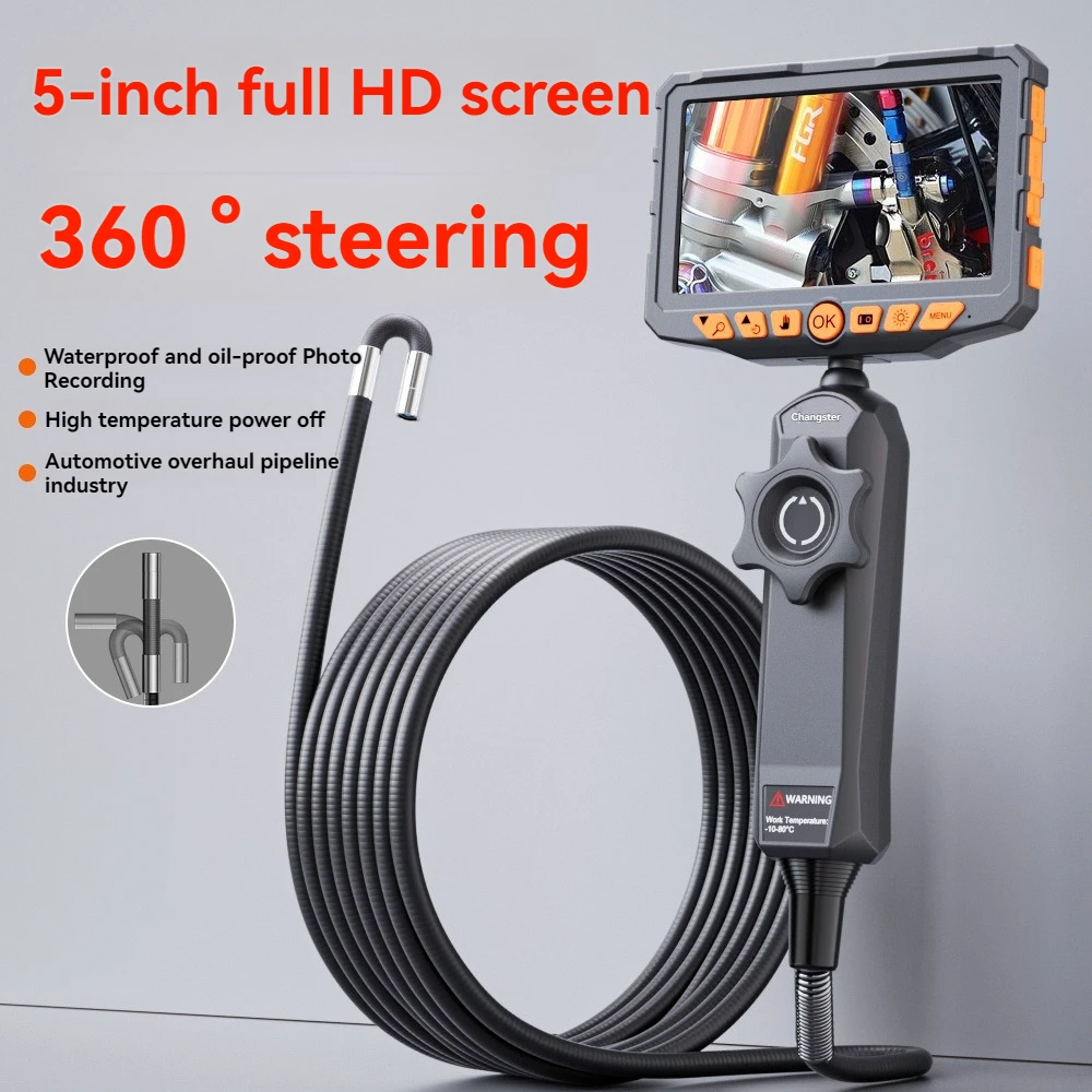 

6/6.5mm single/dual lens 5 inch screen 360° steering endoscope 1080P HD lens auto repair inspection handle portable Borescope