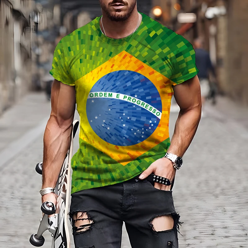 Summer Demo 3D Printed T-shirt  Brazil Men\'s Streetwear Round Neck Short Sleeve Loose Top Casual Super Large Comfortable Short T