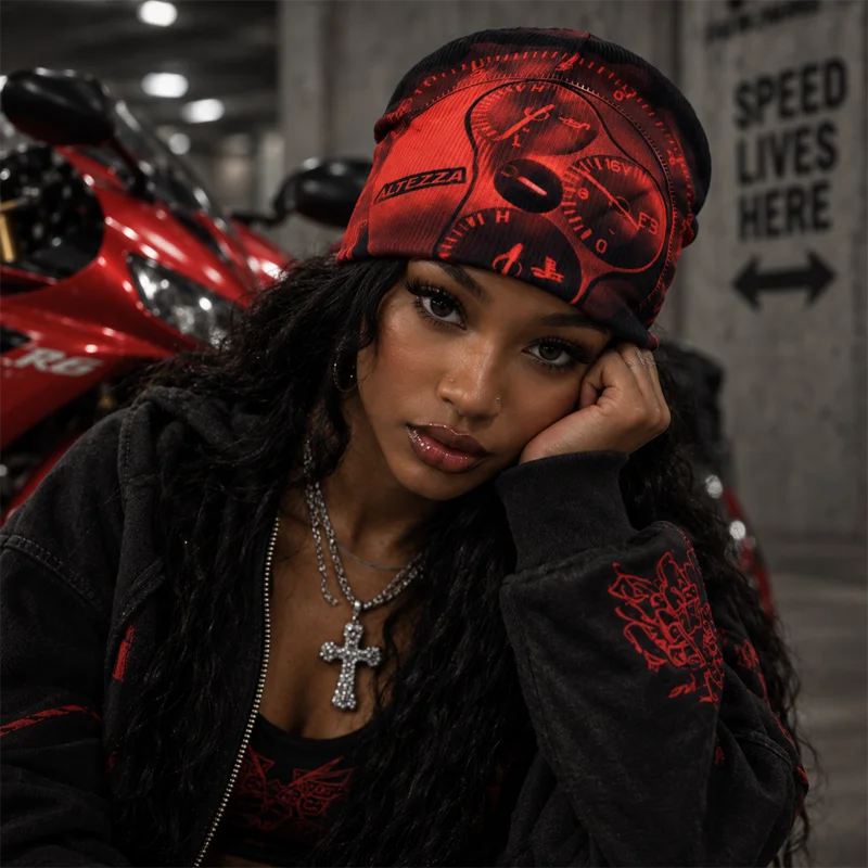 2026 New Unisex Racing Graphic Beanie Hat Car Print Knit Cap Streetwear Y2K Fashion Hip Hop Casual Winter Warm Skull Hat
