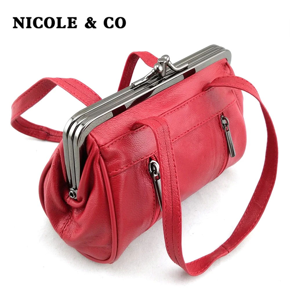 NICOLE & CO Women Coin Purse Genuine Leather Card Holder Wallet Metal Frame Change Purse For Women Girls Original Small Bag