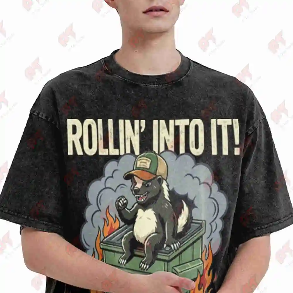 Honey Badger Rollin Into It Vintage Washed Tee Pure Cotton T-Shirt