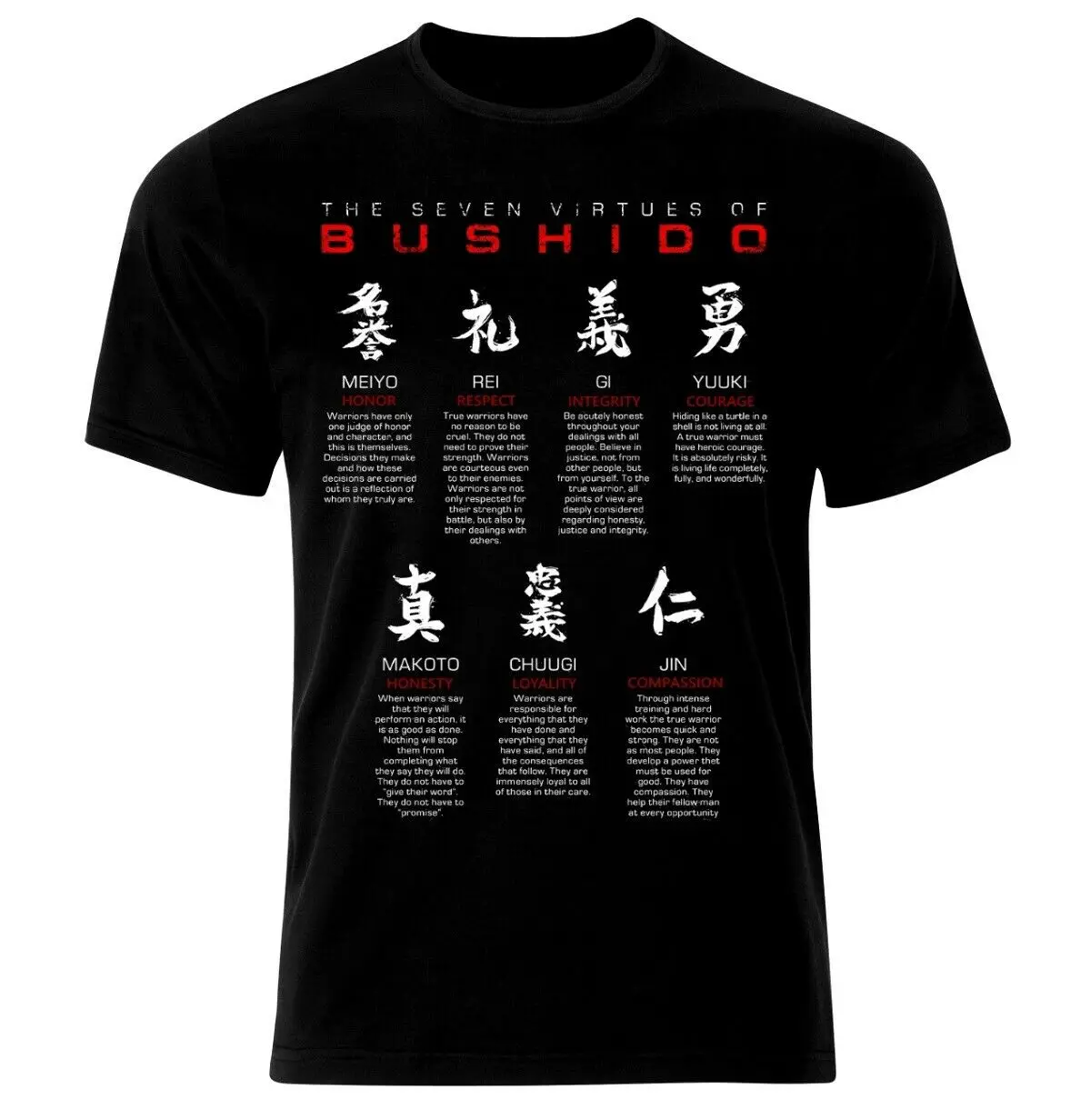 

Bushido Code Virtues Samurai Mask Sword Japanese Ronin Katana T-Shirt Men's 100% Cotton Casual T-shirts Loose Top New