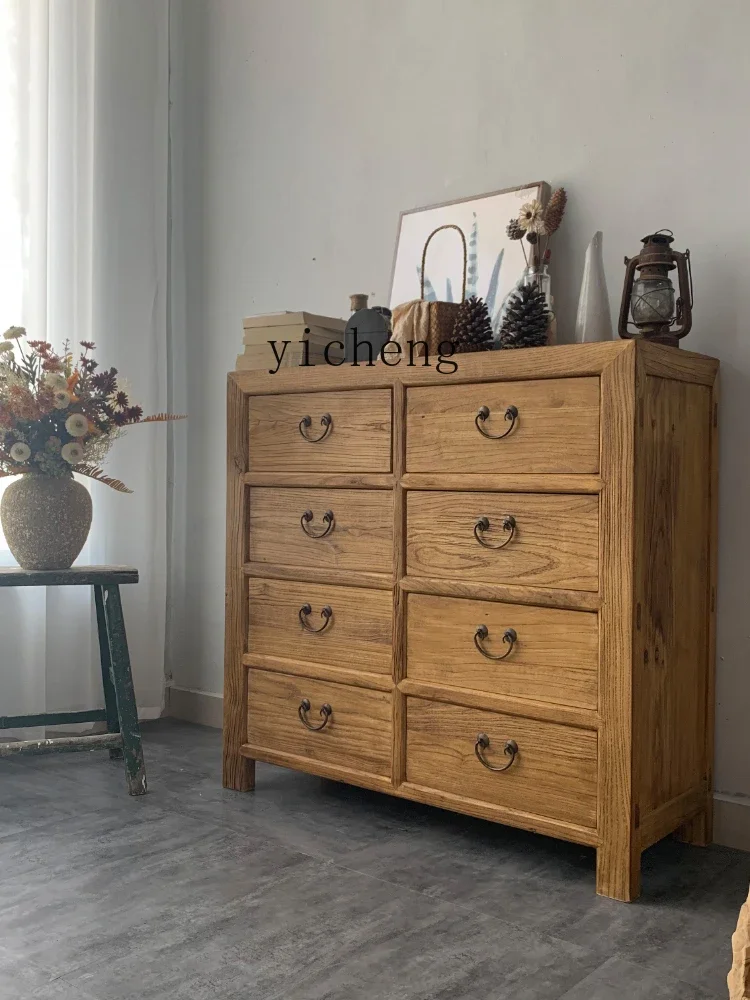 GZ-6   Elm Eight Spares Cabinet Side  Sideboard  Old Door Panel Solid Wood Storage