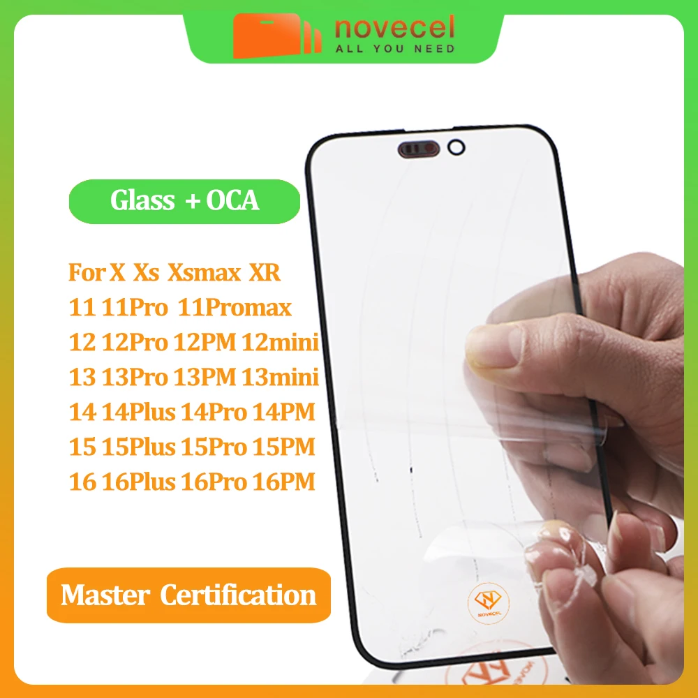 

NOVECEL 10 шт. 16 pro max OEM внешнее стекло с OCA Howllow клей для iPhone 15 14 13 12 11 pro Xs max XR ремонт сенсорной панели