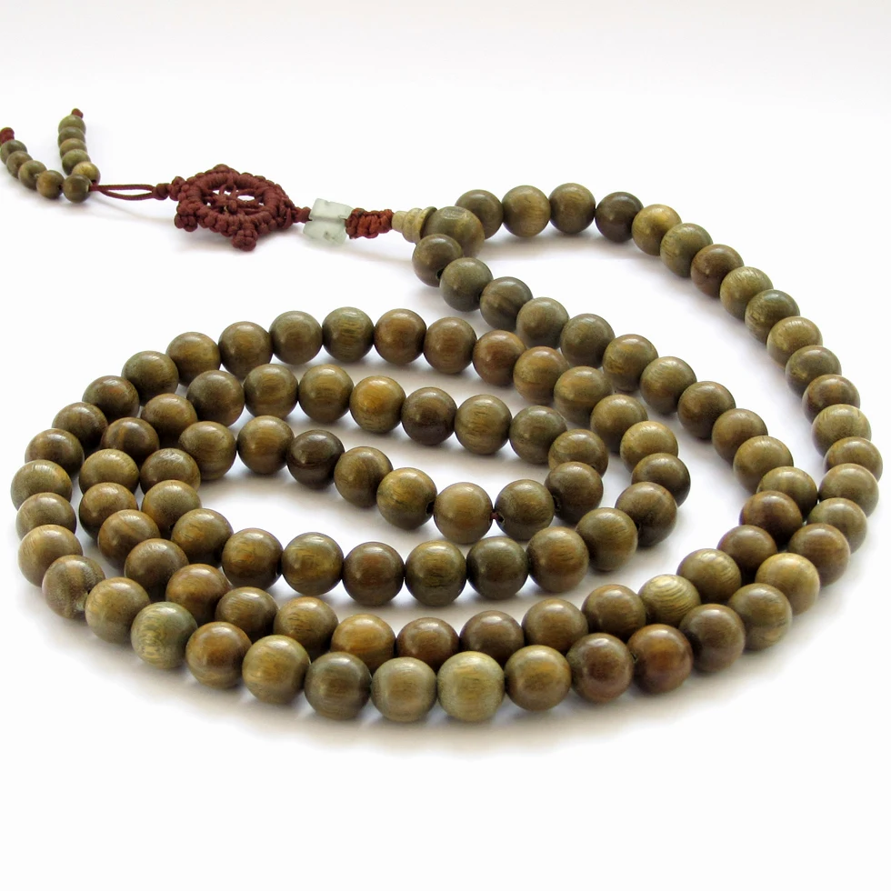 BRO990 Natural Green Sandalwood Beads Necklace 10mm 108 Beads Buddhist Meditation Prayer Malas Fragrant Verawood for Man