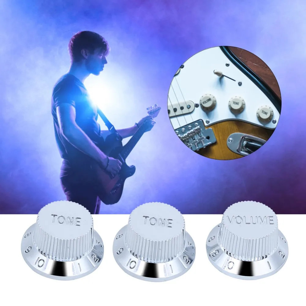 3PCS Upgrade Silver Volume Tone Buttons Precision Polymer Guitar Knob Set Electric Guitar Parts Replacement Parts