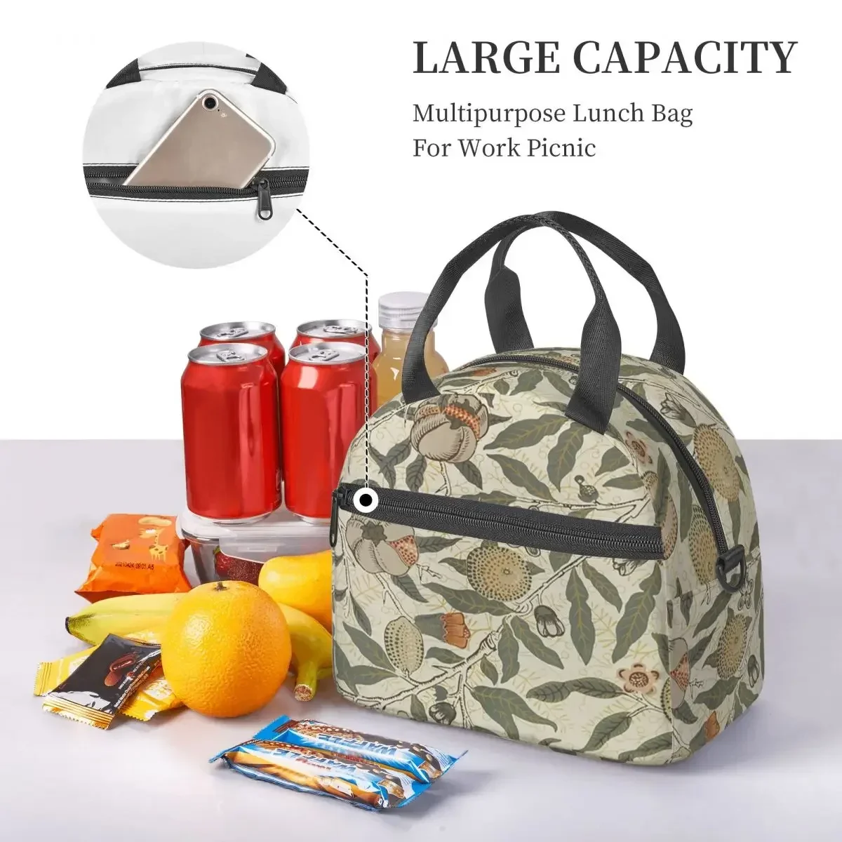 William Morris Bullerswood Insulated Lunch Bag for School Picnic Storage Food Boxes Portable Cooler Thermal Lunch Box Tote
