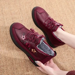 Plus Size 43 Wedges Fur Loafers Women Retro Emboridery Flower Plush Flats Woman Winter Warm Oxford Shoes Ladies Soft Moccasins