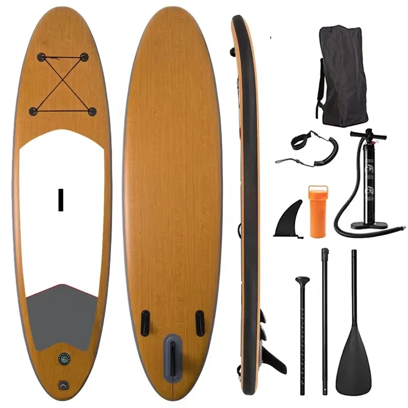 Reinforced Wooden-like Paddleboard Inflatable, Durable Inflatable Stand up Paddle Board for Fun
