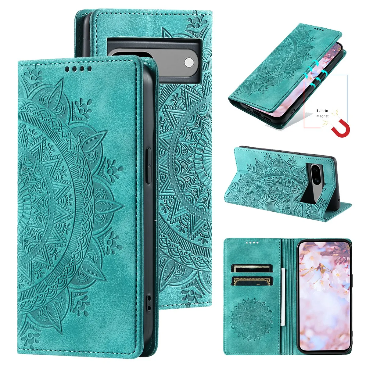 Embossed Totem Wallet Case with Card Slots for Google Pixel 7 7 Pro 7A Pixel 8 8 Pro 8A 9 9 Pro 6 6A Magnetic Leather Flip Cover