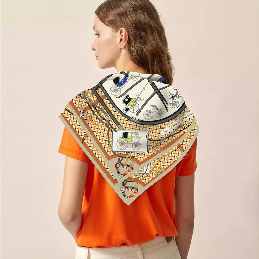 العلامة التجارية الفاخرة النقل سلسلة وشاح مربع المرأة حك الأوشحة الحريرية يلتف شاطئ شال الحجاب كبير Foulards منديل أغطية الرأس