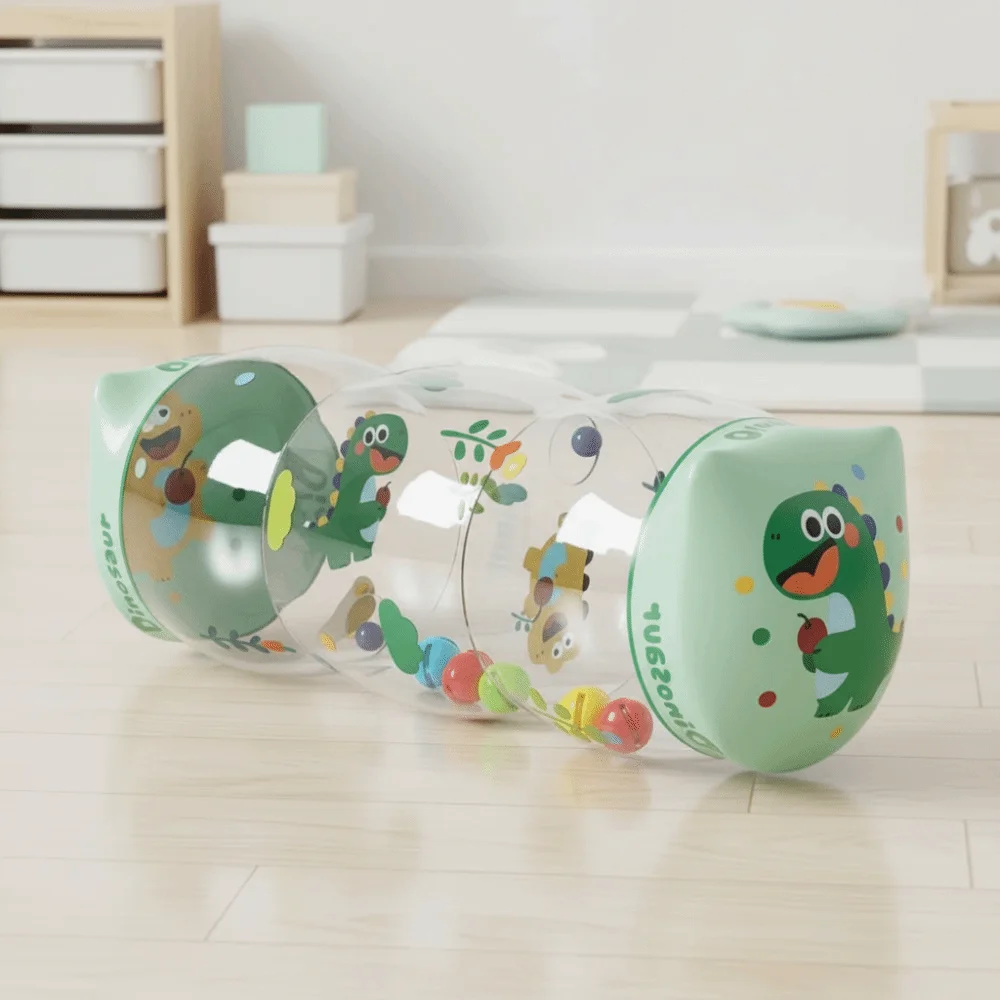 Inflatable Crawling Roller Lightweight Foldable Baby Crawling Rolling Rattle Montessori Educational Infant Tummy Time Roller