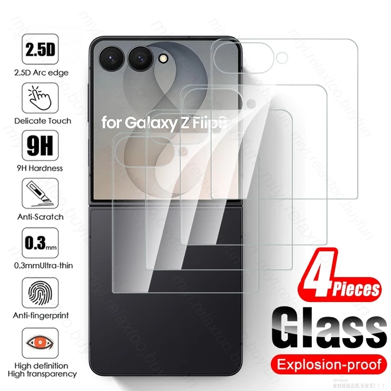 4Pcs 9H Tempered Glass Full Cover Back/Outer Screen Protector for Samsung Z Galaxy Flip8 5G Protective Glass on Flip 8 ZFlip8 Z8