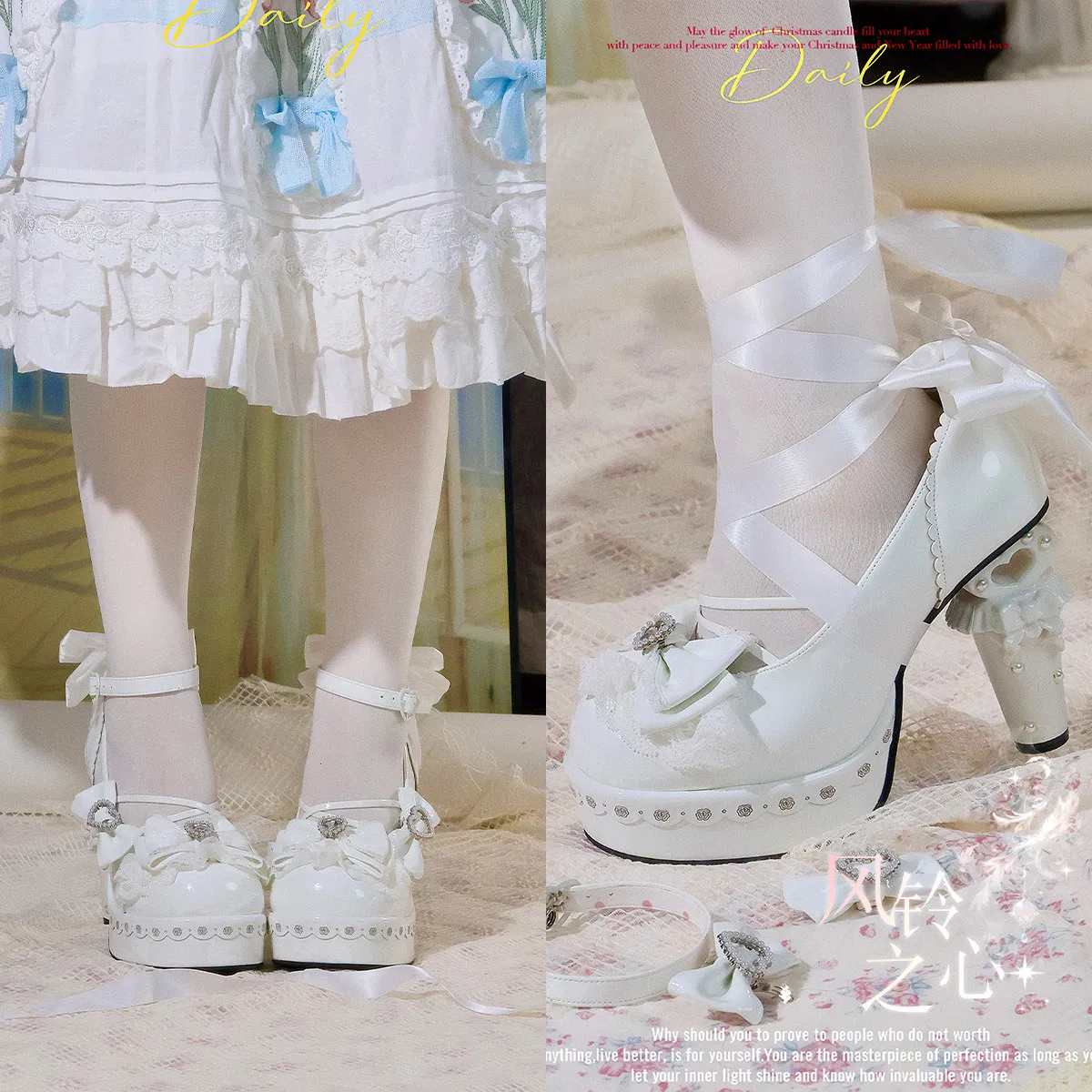 Japanese Original Sweet and Cute Lolita High Heels Women's Bow Special-shaped Heel Lo Mary Jane Doll Feeling Single Shoes Female