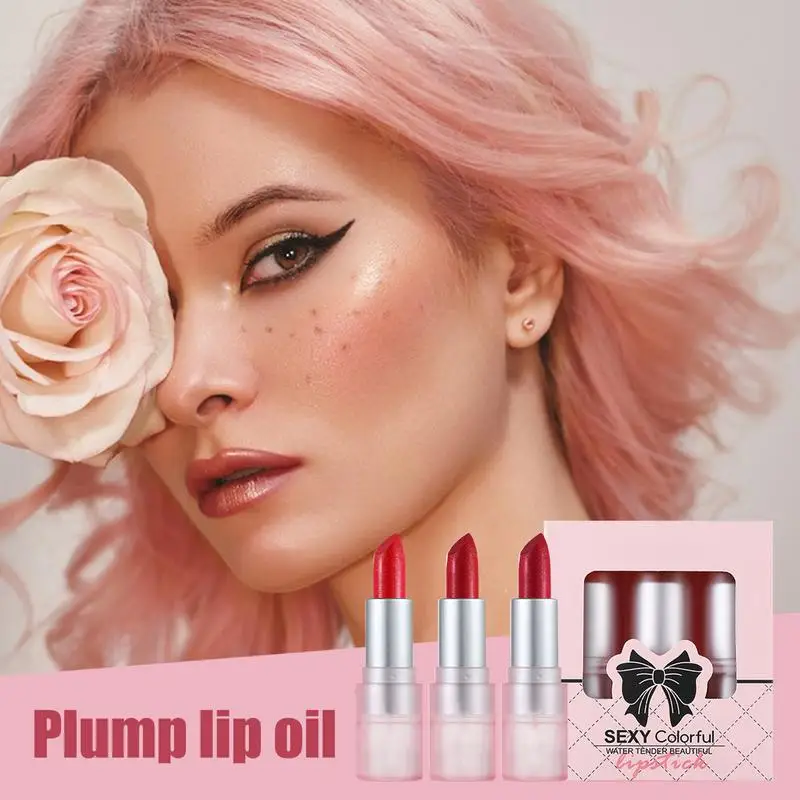 Shimmer Lipstick 3PCS Set di balsamo per le labbra idratante colorato per le donne prodotto portatile per la cura delle labbra per il regalo di san valentino labbra carine