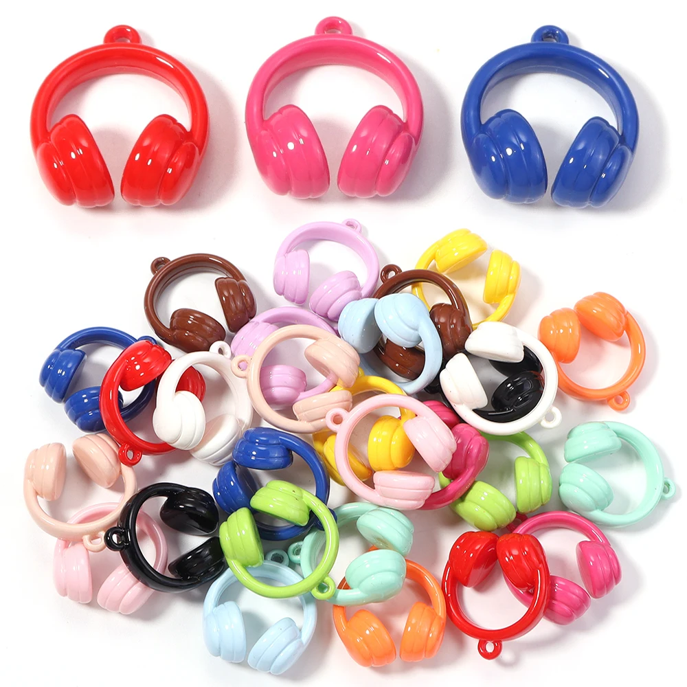 5Pcs Colorful Creative Headphones Pendant Acrylic Charm  Festival Headphone Charm Cool Keychain For Jewelry Pendant Accessories