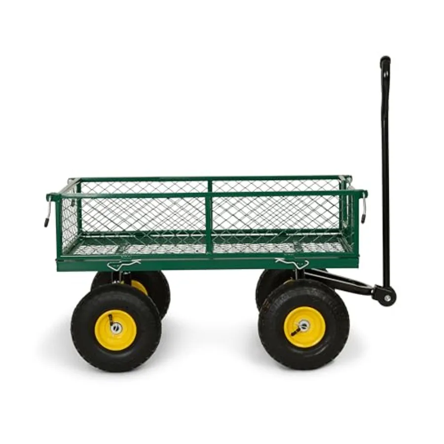 

Heavy Duty Garden Cart for yard use powder-coated steel black 400 lb capacity with removable mesh sides and pneumatic tires