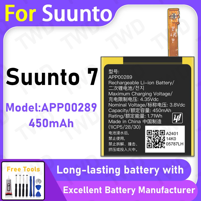 

100% New 450mAh APP00289 Battery For Suunto 7 Battery Replacement Bateria+Free Tools