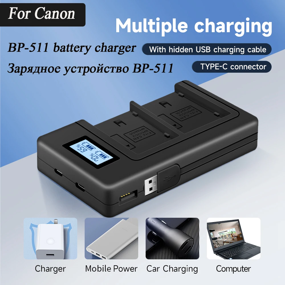 PALO 2 slots BP-511 BP-511A Camera battery charger for Canon BP 511 BP 511A Canon Powershot G6 G5 G3 G2 G1 EOS 300D D30 D60 40D