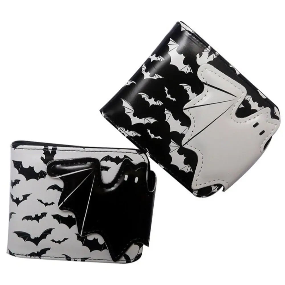 Multi-Functional Bat Ghost Print Wallet Large Capacity Buckle Design Foldable Coin Purse Portable Long Strap
