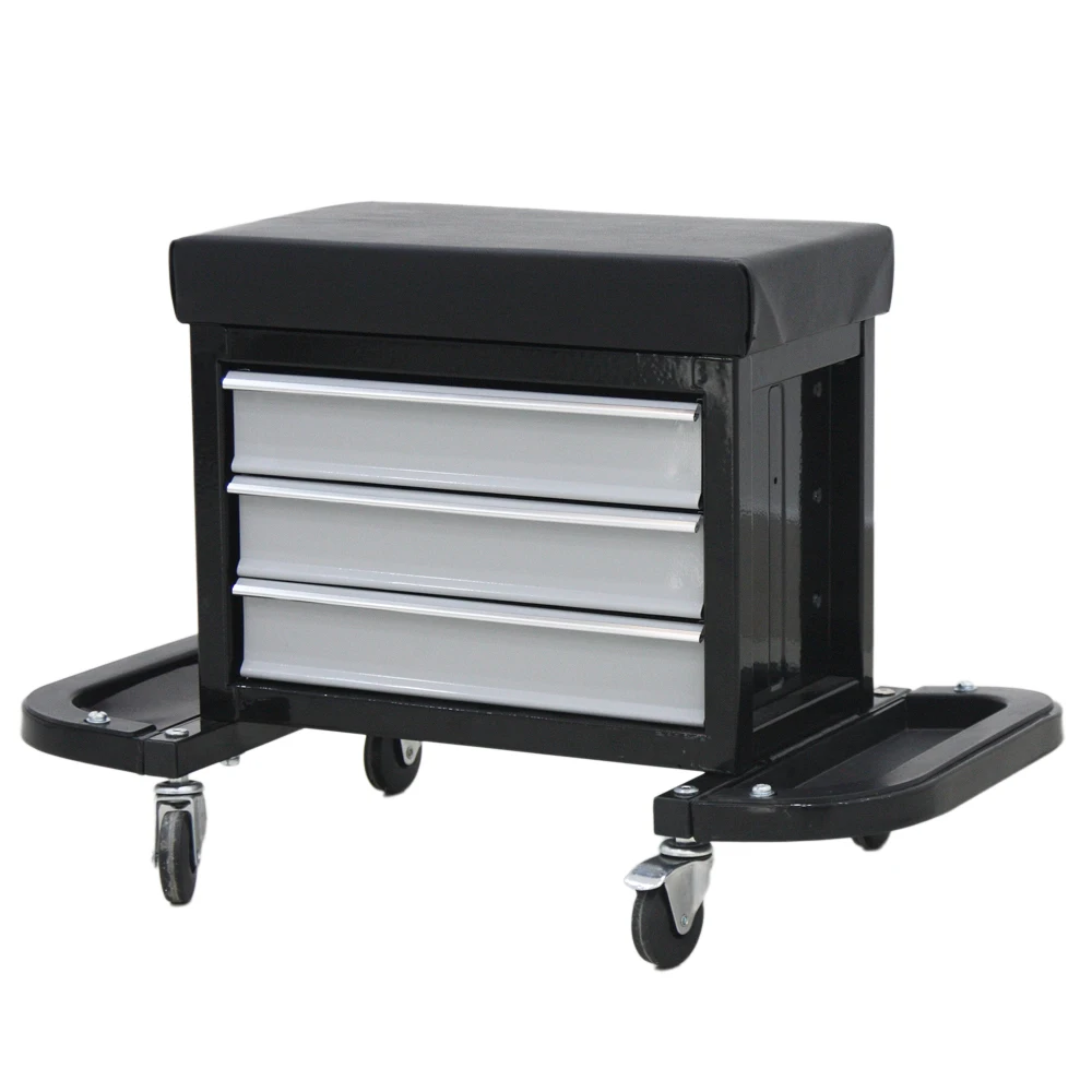 Mechanics Creeper Roller Seat Tool Box Chest Cabinet Storage Box With 3 Drawers