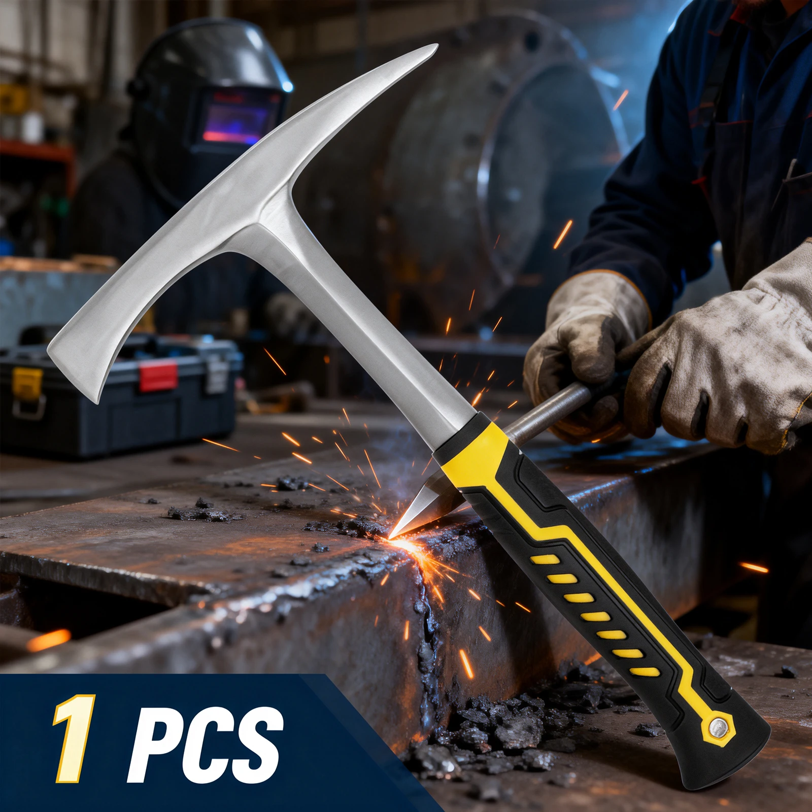 14oz Head Weight Chipping Hammer High Carbon Steel Welding Chipping Hammer with Non Slip Ergonomic Handle for Burr Grinding