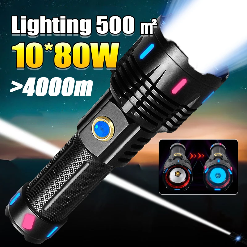 2025 High Power Led Flashlights 18650 Fluorescence World's More Powerful Flashlight 4000m Rechargeable XHP360 Tactical Lanterns