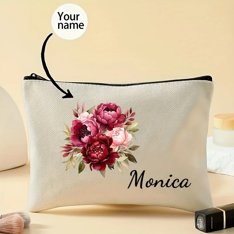 Custom Floral Print Makeup Bag Lightweight Travel Toiletry Organizer Bridesmaid Teacher Birthday Appreciation Gift Mother‘s Day