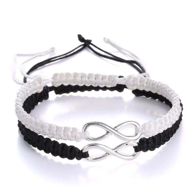 2 pz moda nero bianco braccialetto di amicizia per gli uomini donne fatto a mano intrecciato braccialetto di corda infinito amore coppia bracciale