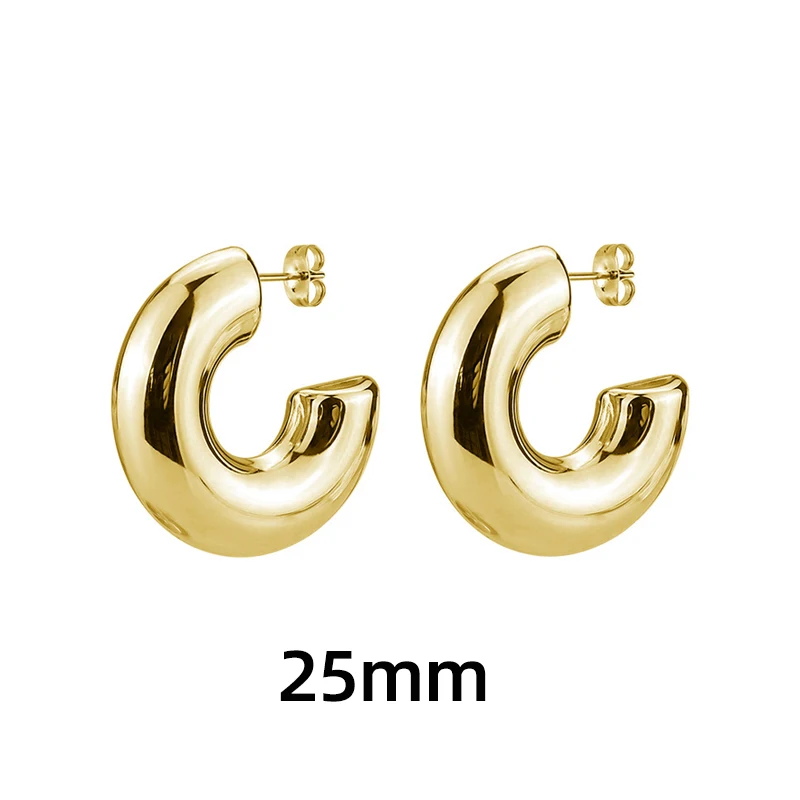 Klassische glatte runde klobige Creolen für Frauen vergoldete Edelstahl C-Form dicke Kreis Ohrringe Modeschmuck