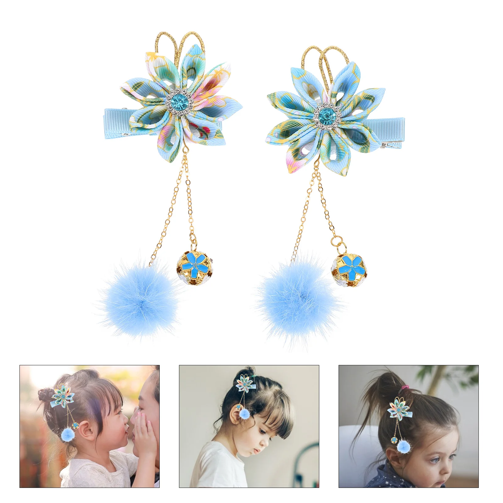 

2Pcs Classical Hairpins Floral Barrettes Purple Flower Clips Girls Dangle Charm Baby Child Safe Durability