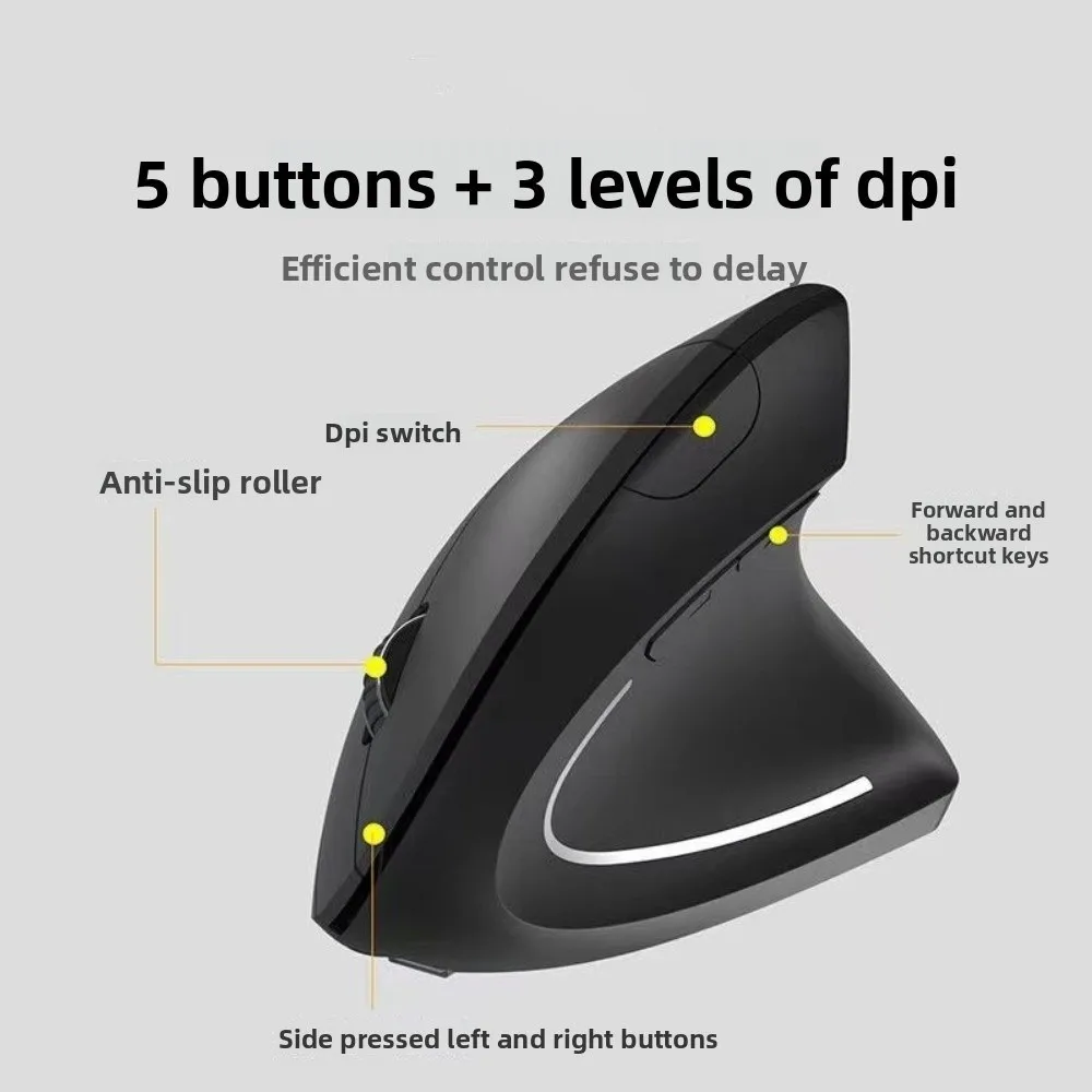 Mouse verticale 2.4G Pulsanti muti silenziosi Mouse verticale cablato Mouse portatile luminoso per computer per tablet PC portatili