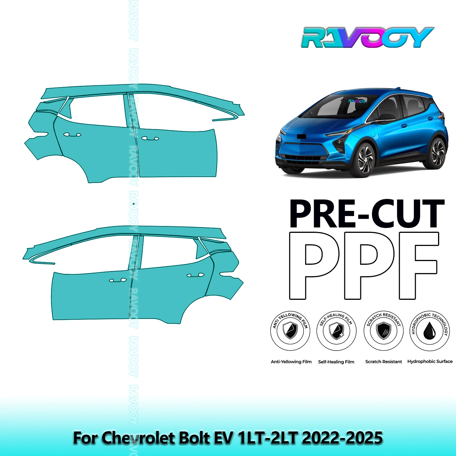 

For Chevrolet Bolt EV 1LT-2LT 2022-2025 8.5mil Clear Matte Pre-Cut PPF Door & A/B Pillar Kit TPU Paint Protection Film Set
