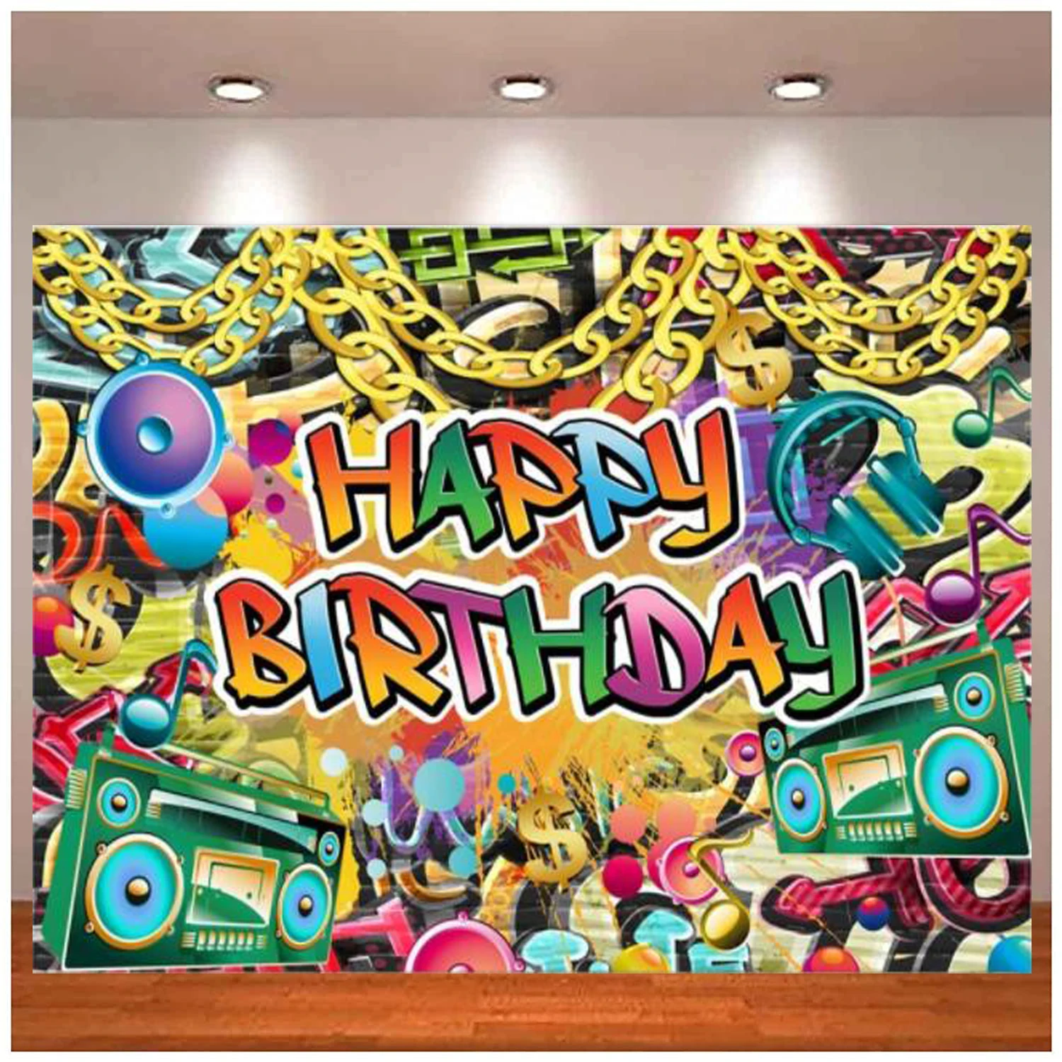 Happy Birthday Back To 80's Photography Backdrop Neon Glow In The Dark Birthday Party Colorful Graffiti Splash Paint Background