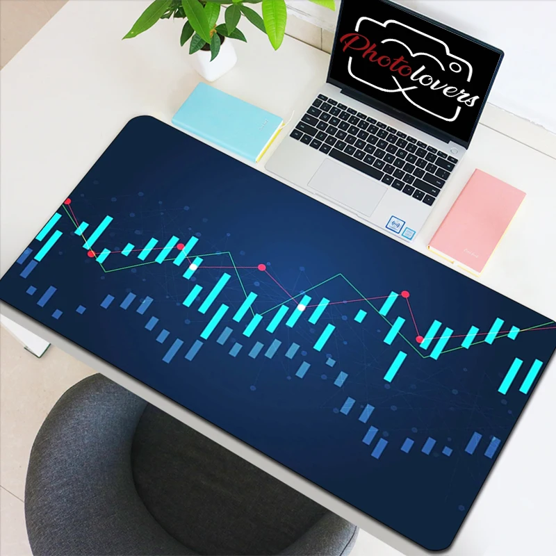 Stock Market Candle Chart Gaming Accessories Keyboard Computer Mouse Pad Speed Pc Cabinet Mousepad Gamer Desk Mat Xxl Large Mice