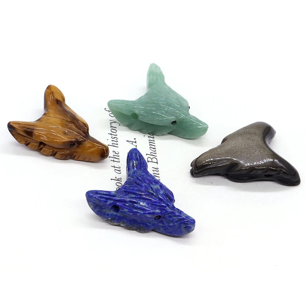 Wolf Head Pendant Hand Carved Crystals Accessories DIY Animal Gemstone Crafts Quartz Necklace Natural Stone Holiday Gifts 35mm