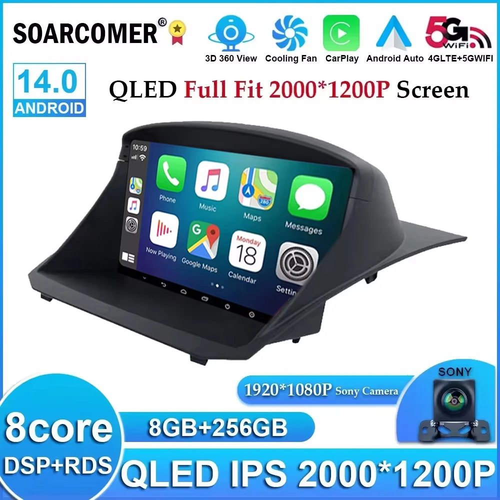 9 pollici Android 14 per Ford Fiesta 2009 - 2014 2015 autoradio multimediale Stereo Carplay navigazione GPS DSP lettore DVD 2 Din