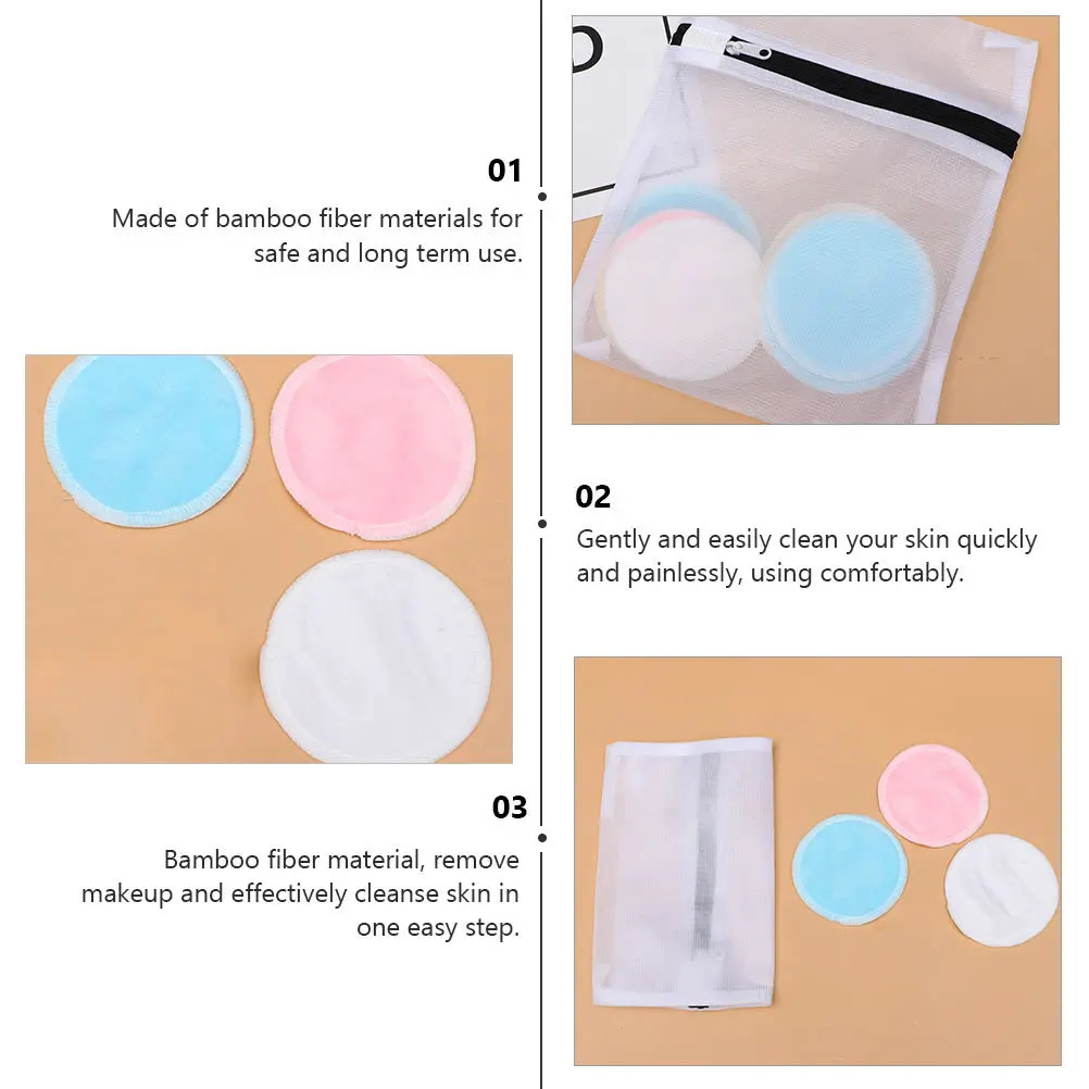 Bild 6: 10 Stück Bambusfaser-Make-up-Entferner-Pad, wiederverwendbar, Baumwolle, reinigende Gesichtspads, weich, bequem, hautfreundlich, rund, weiß