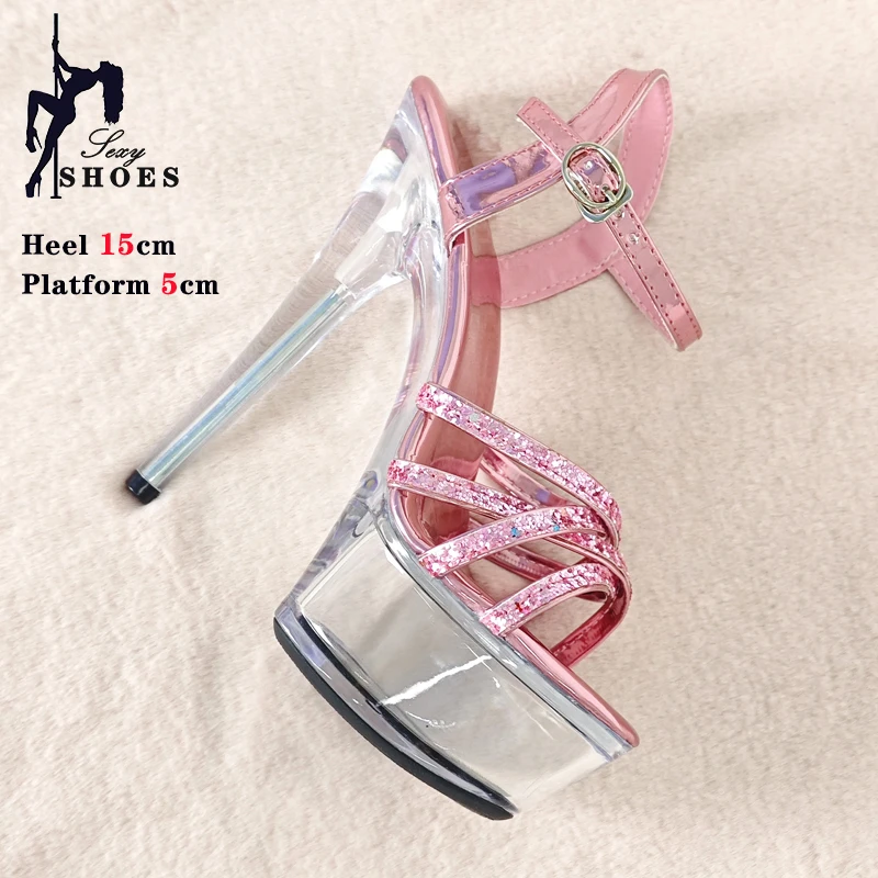 Summer Women Slippers Fashion Female Models Station Catwalk Show Sexy Crystal Transparent Shoes 15cm Thin High Heels Sandals