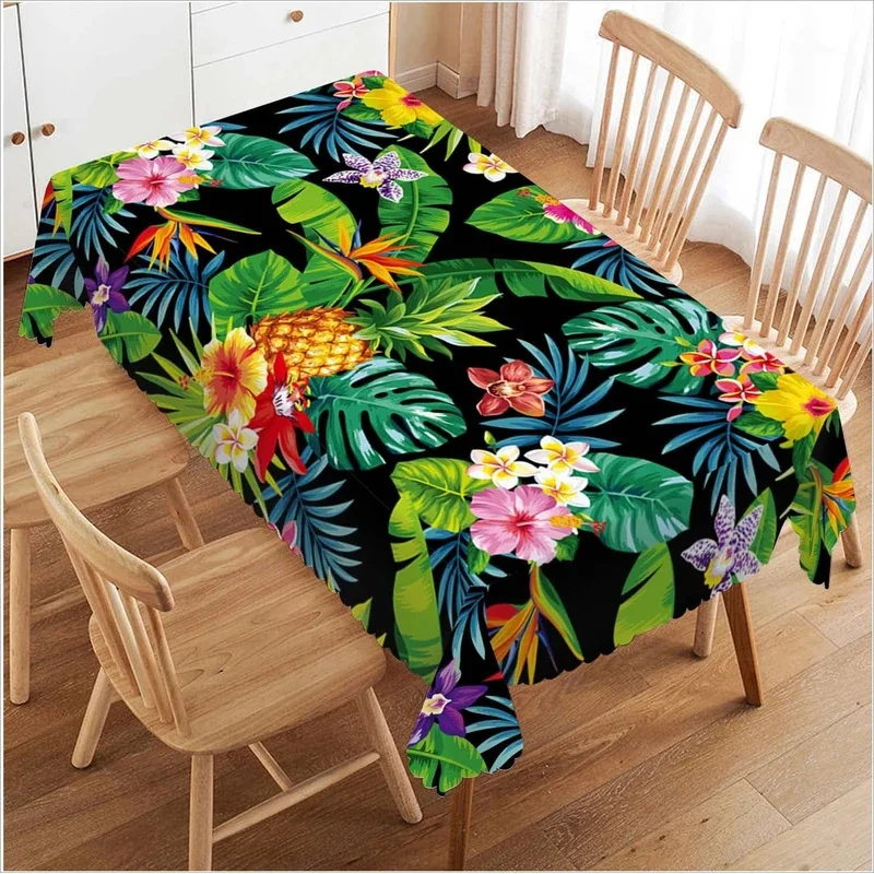 VIKAMA Hawaiian Table Cloth Tropical Flower Leaf Pineapple Pattern Waterproof Rectangular Home Decor Table Cover