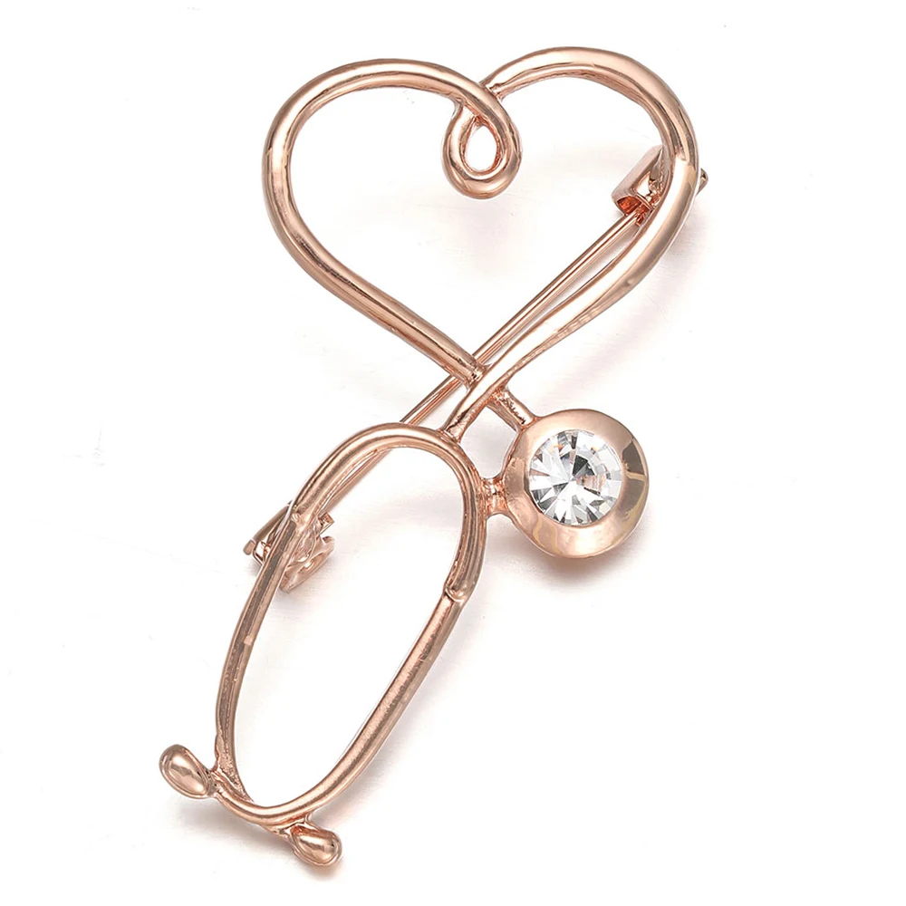 Love in Stethoscope Inlaid Zircon Brooch Lapel Badge Medical Tool Diagnostic Jewelry Accessories Hospital Gift for Doctor Nurses