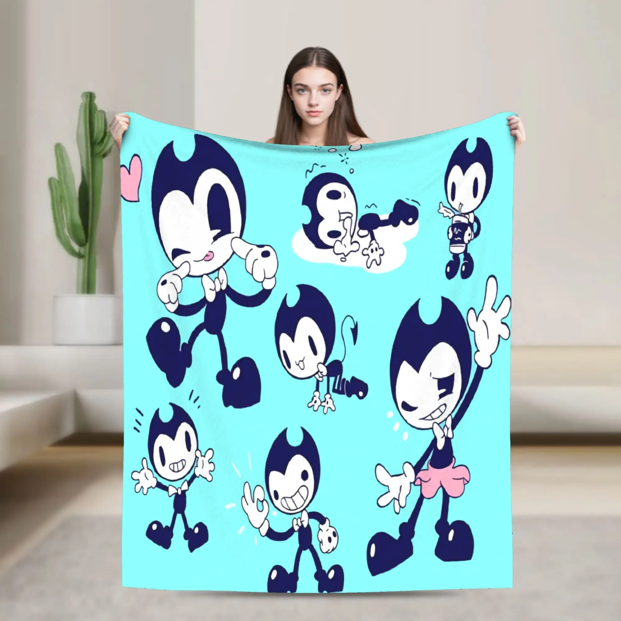 Custom Ultra-Soft Fleece B-Bendyes Game Throw Blanket Warm Flannel Manga Anime Blankets for Bed Travel Couch Quilt